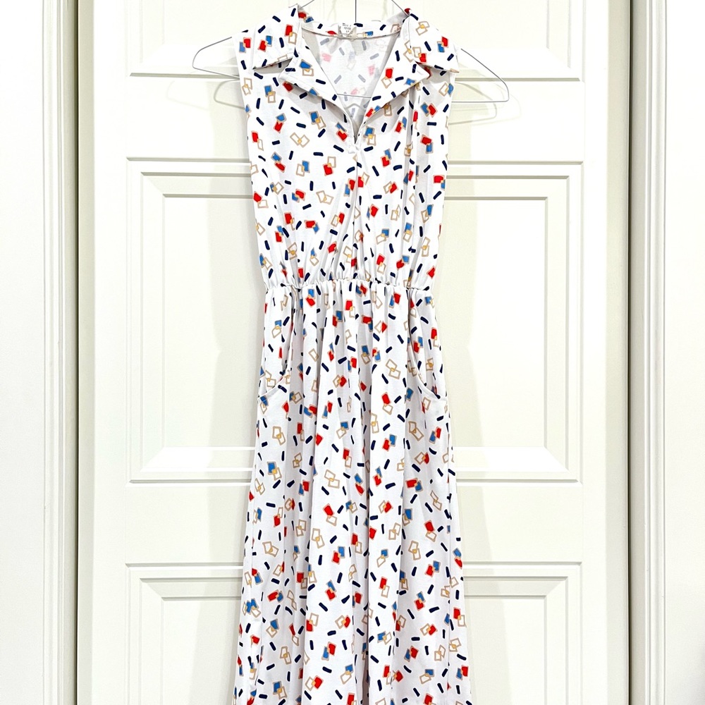 Vintage Sleeveless White Geometric Print Dress